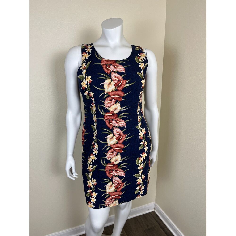 Vintage Two Palms Women Size XL Tropical Floral Sheath Mini Dress Hawaiian Shift - Picture 5 of 14